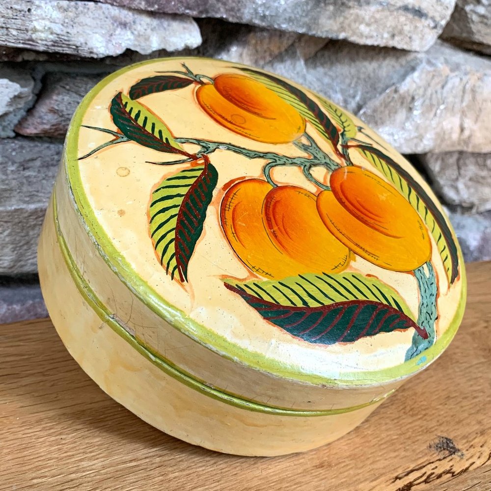 VTG Peaches Box Hand Painted Jerywil Japan Paper Mache Fruit Cottagecore